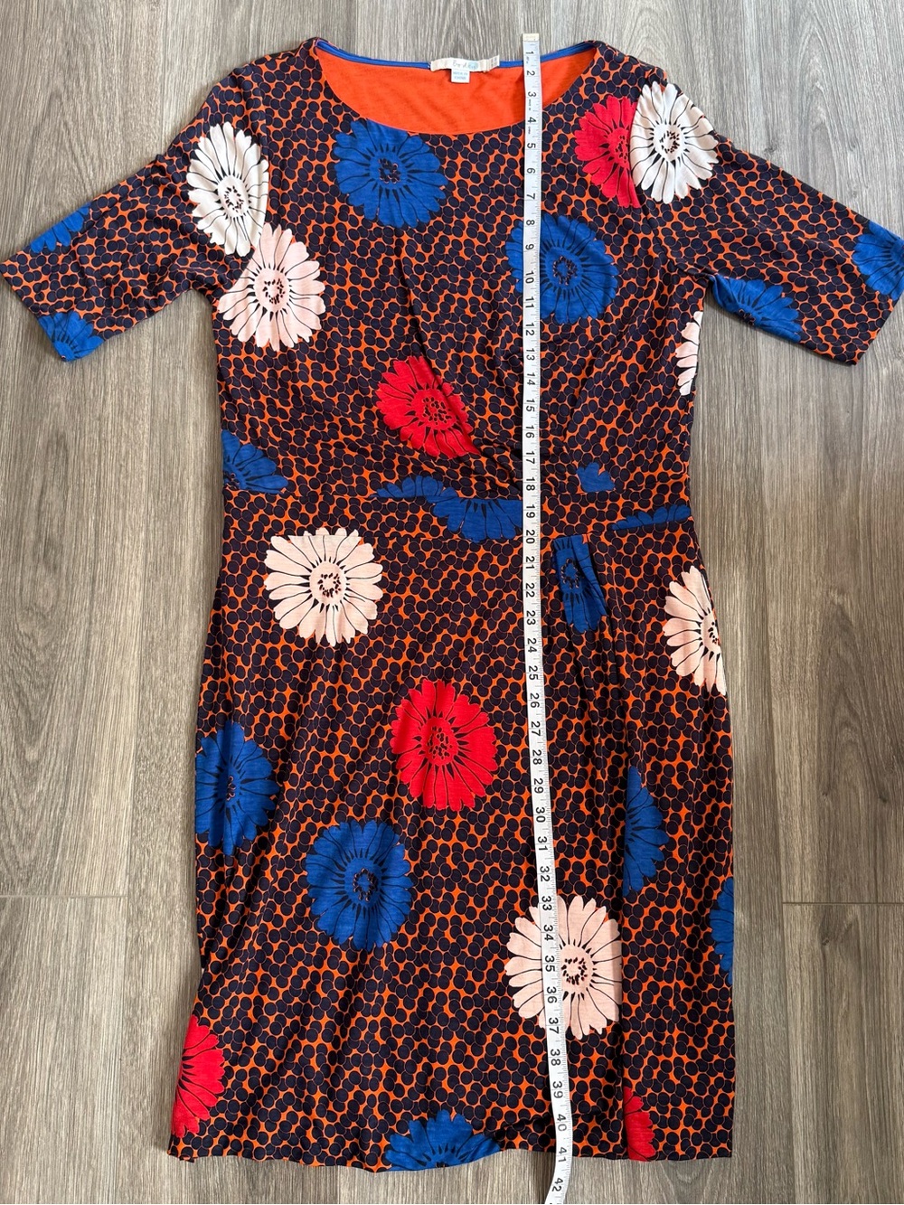 Printed Boden Orange & Blue Floral Midi Dress Size 14R Business Casual